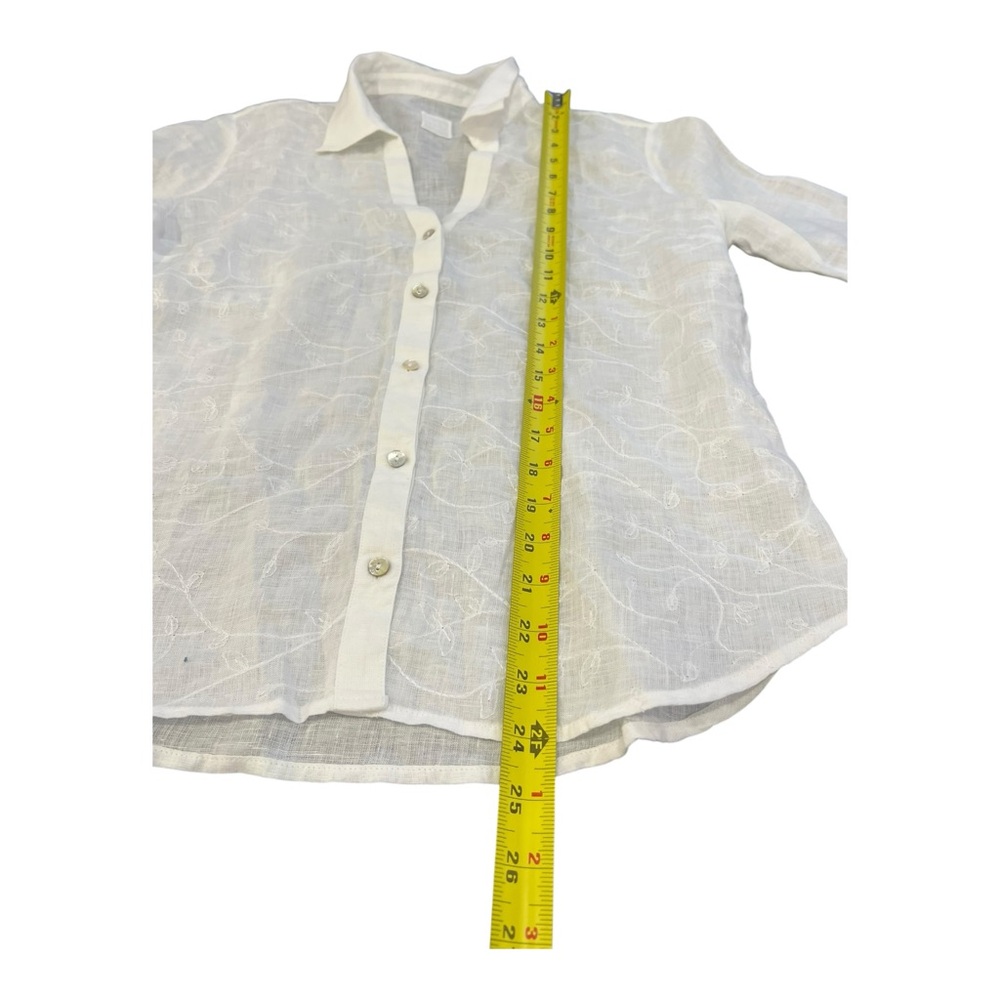 120% Lino Embroidered Blouse White 3/4 Sleeve Button Down Blouse Size Small - Picture 6 of 11